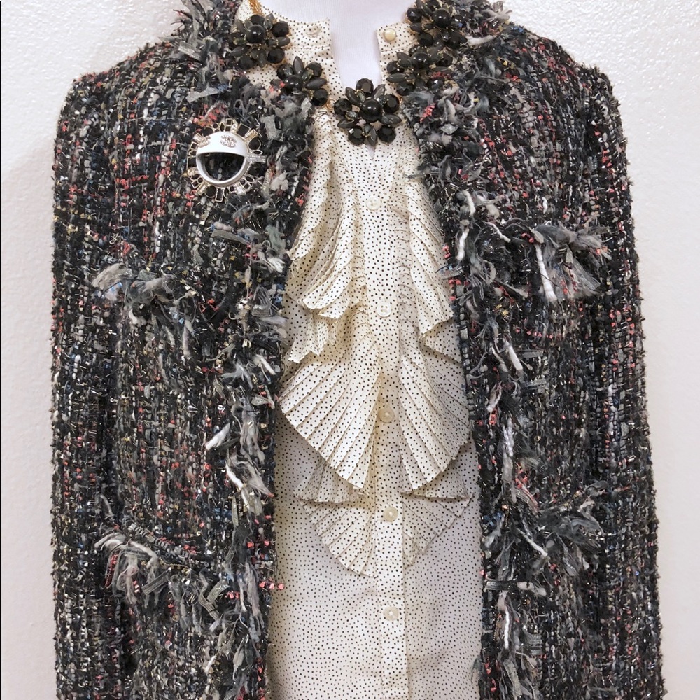Boutique Tweed fringe blazer jacket size 2 small